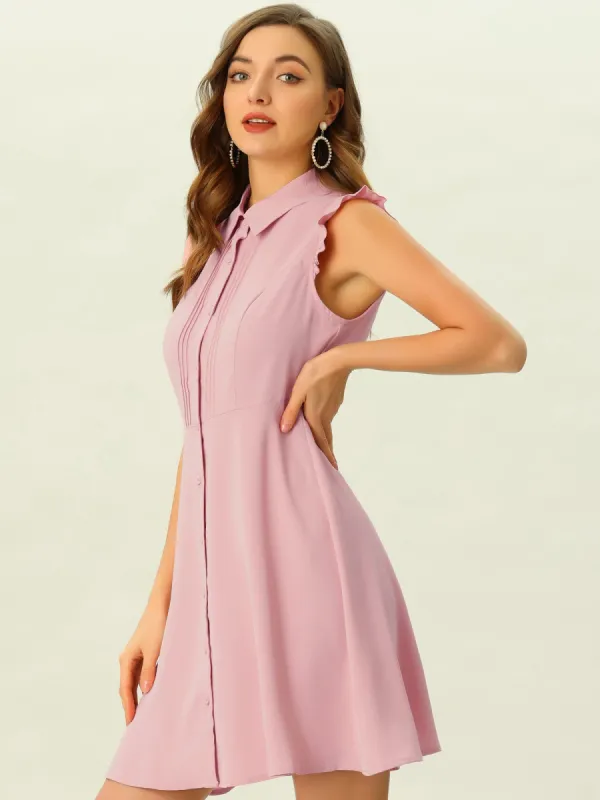 Shirtdress Work Ruffle Sleeve Button Up Dress sold by Allegra K