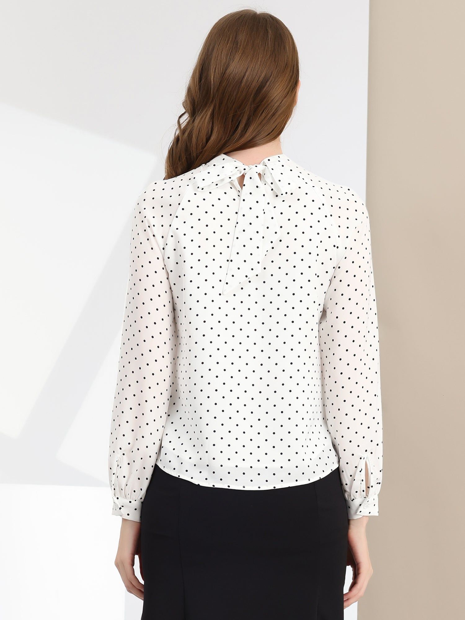 Polka Dots Blouse Stand Collar Shirt Elegant Chiffon Work Top sold by Allegra K product image thumbnail 3