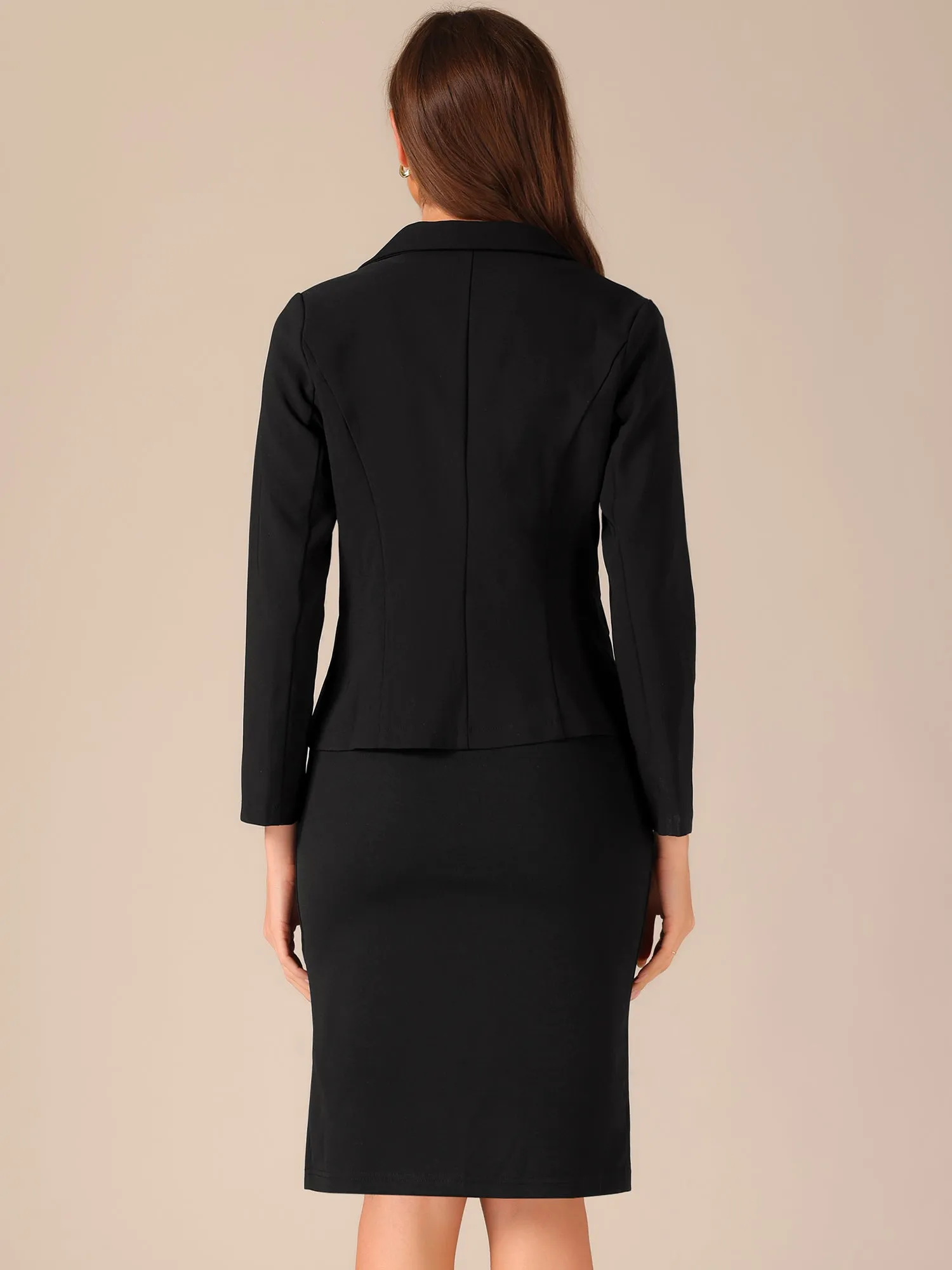 2pc Outfit Notched Lapel Blazer and Sleeveless Midi Sheath Dress Suit Sets sold by Allegra K product image thumbnail 3