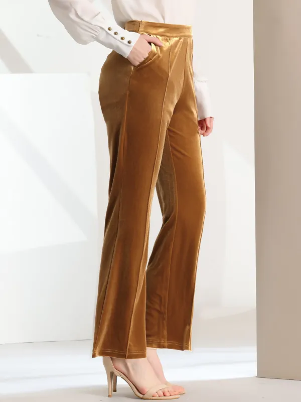 Velvet Pockets Elegant High Waist Flare Leg Work Pants sold by Allegra K