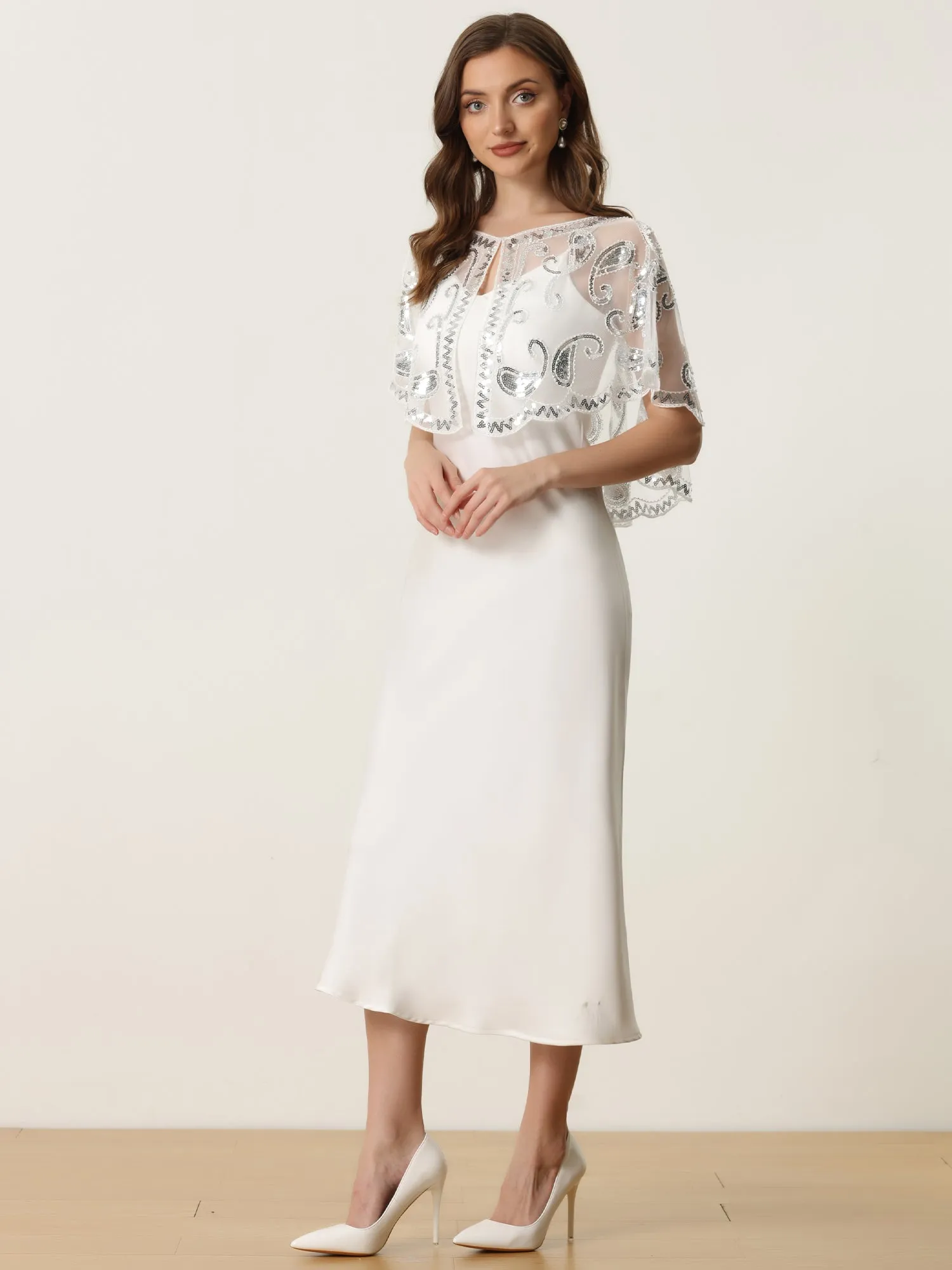 Sequin Beaded Shawl Evening Cape Bridal Bolero Shrugs sold by Allegra K product image thumbnail 2