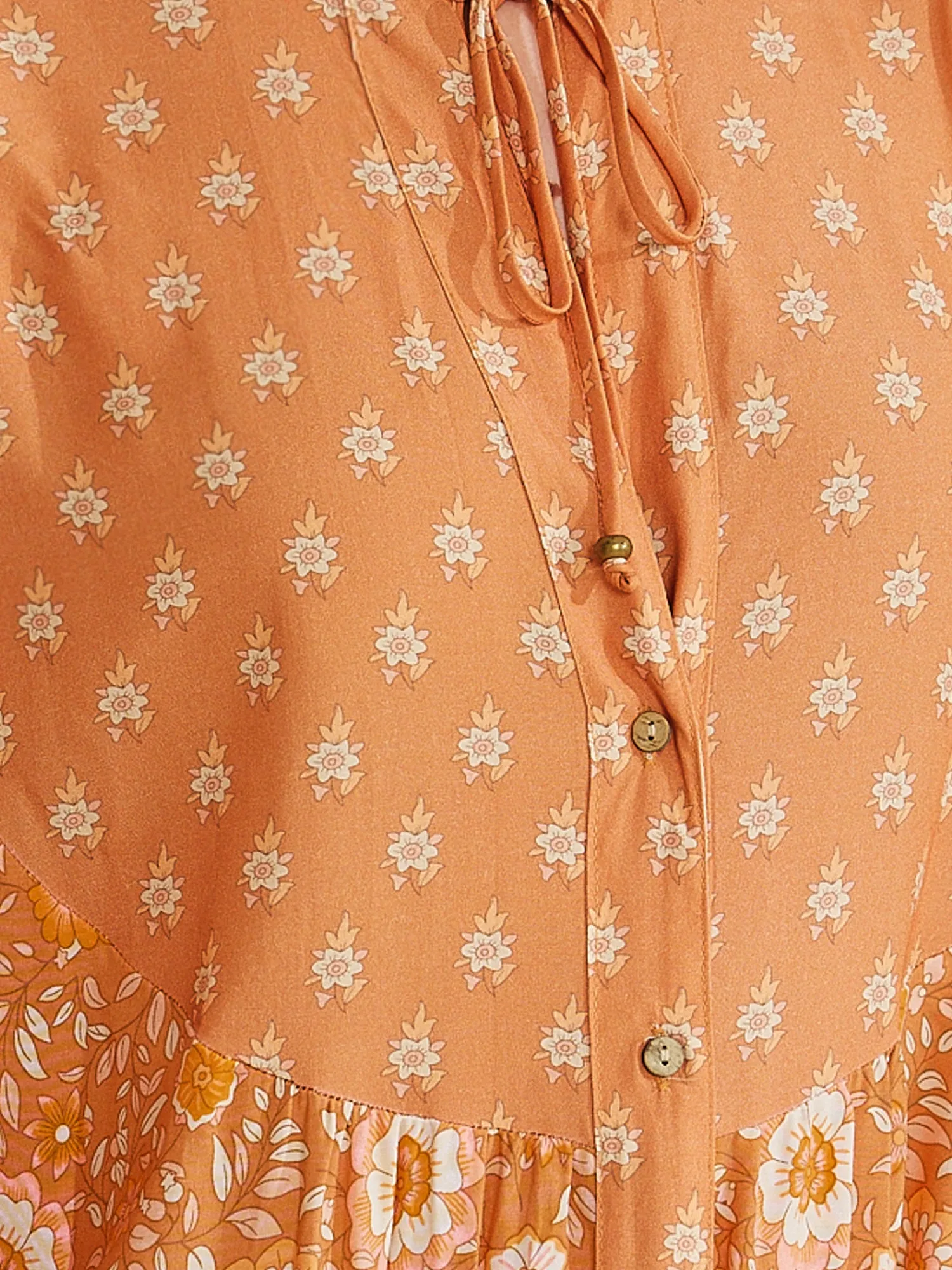 Boho Floral 3/4 Sleeves Button Down Maxi Tiered Dress sold by Allegra K product image thumbnail 4