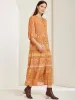 Boho Floral 3/4 Sleeves Button Down Maxi Tiered Dress sold by Allegra K