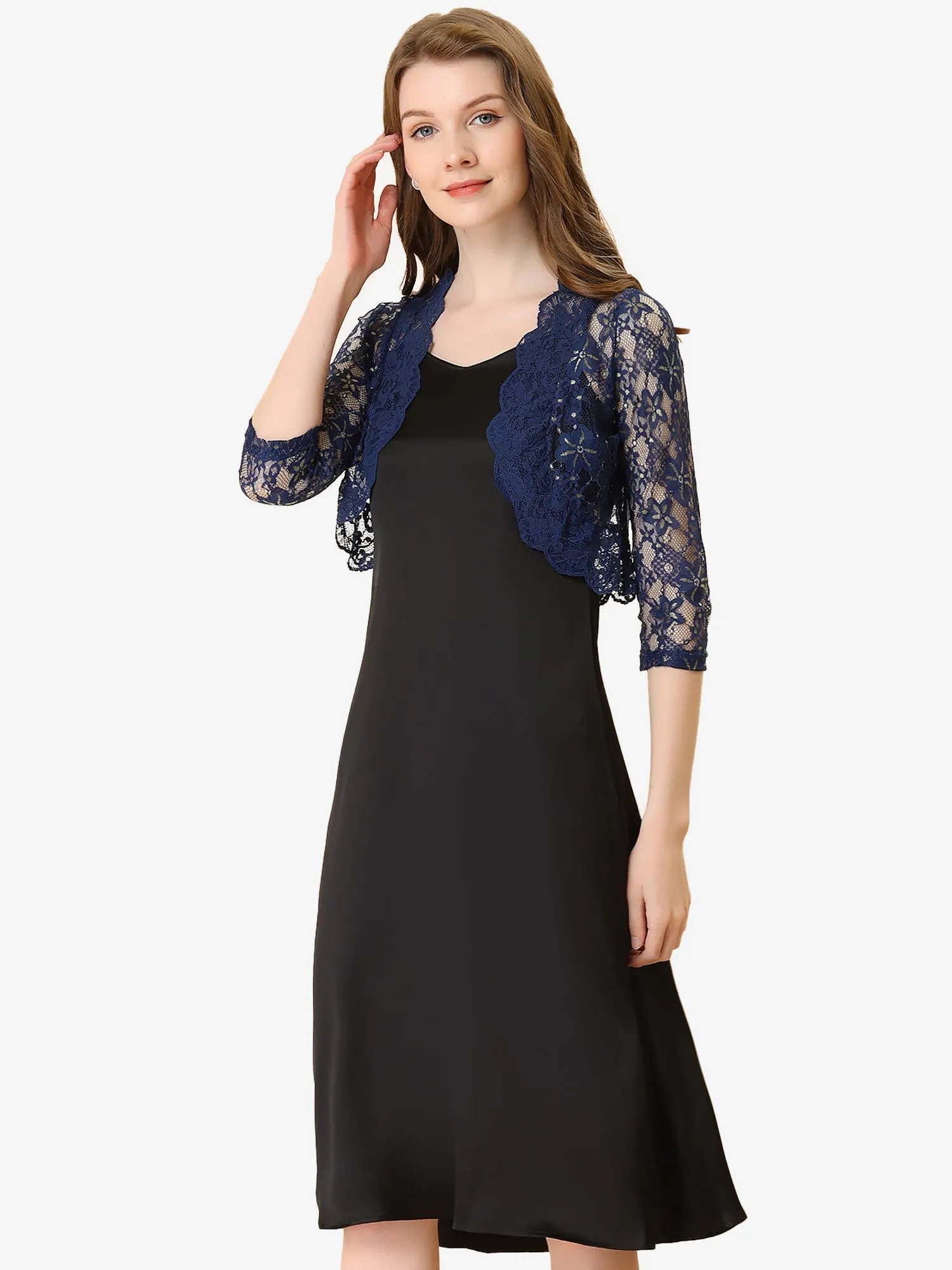 Bolero Shrug Top Sheer Sequin Lace Crop Cardigan sold by Allegra K