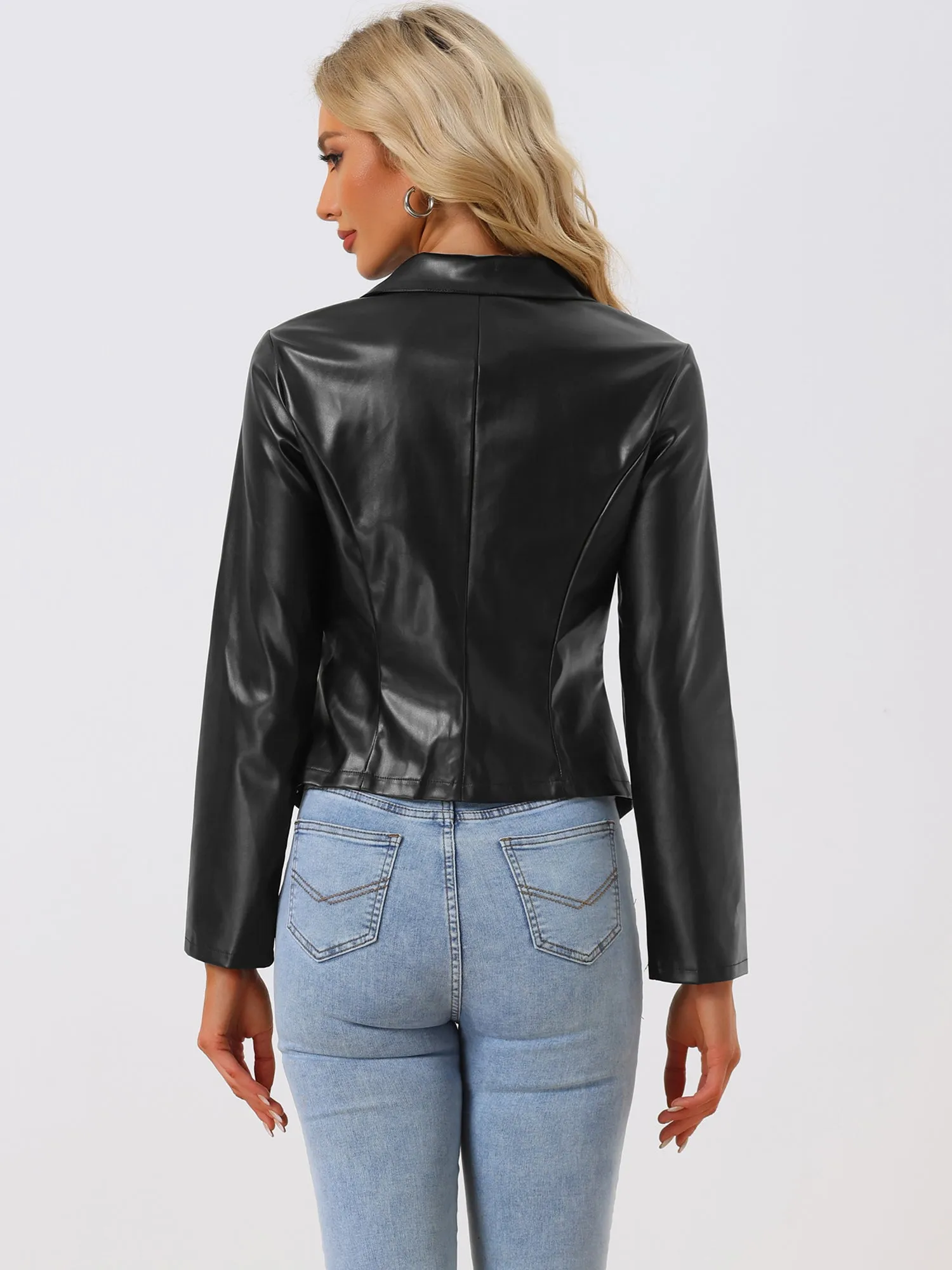 Faux Leather Long Sleeve Zip Up Blazer Fitted Slim Biker Coat sold by Allegra K product image thumbnail 3