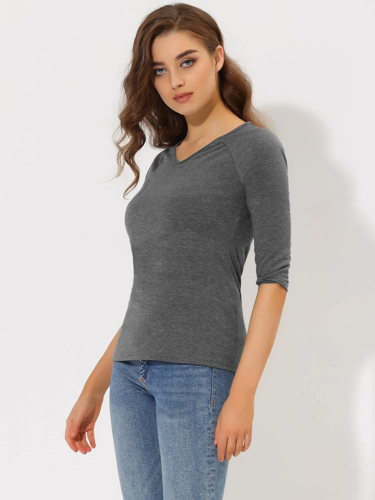 Women's St. Patrick's Day T-Shirt 3/4 Raglan Sleeve Solid Color V Neck Basic Tee Shirt sold by Allegra K product image thumbnail 2
