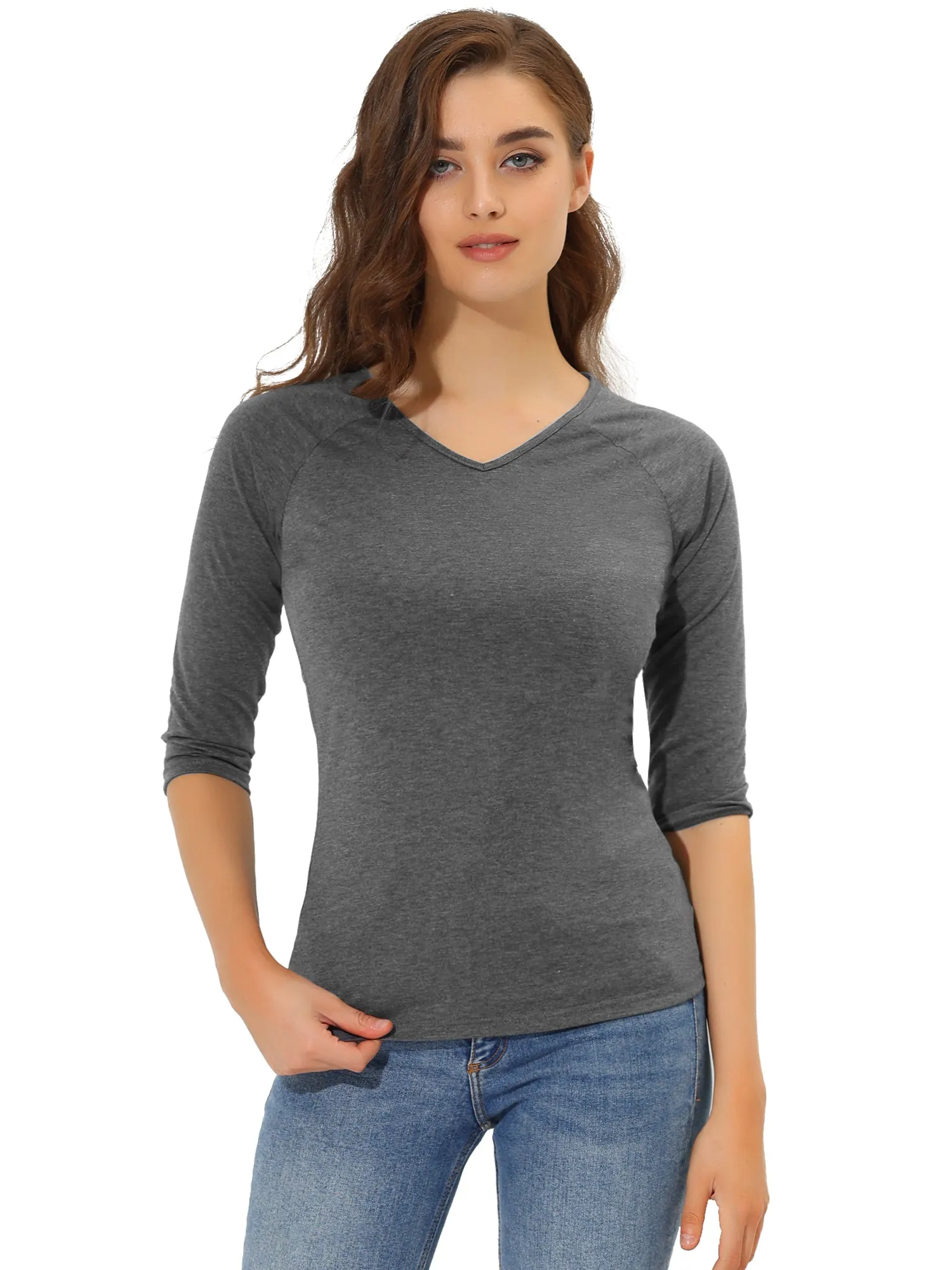Women's St. Patrick's Day T-Shirt 3/4 Raglan Sleeve Solid Color V Neck Basic Tee Shirt sold by Allegra K product image thumbnail 5
