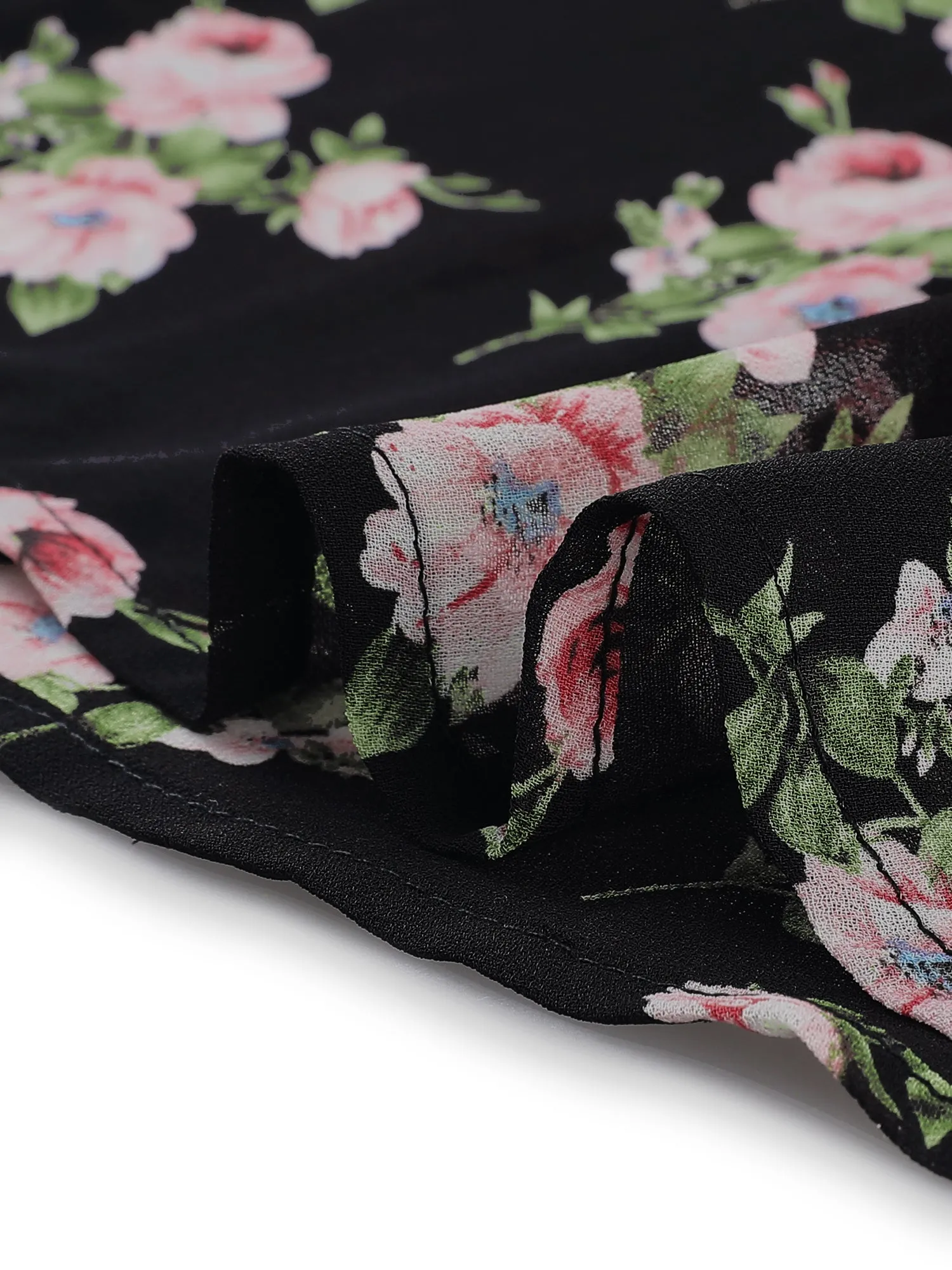 Smocked Sweetheart Cap Sleeve Cinched Floral Chiffon Midi Dress sold by Allegra K product image thumbnail 5