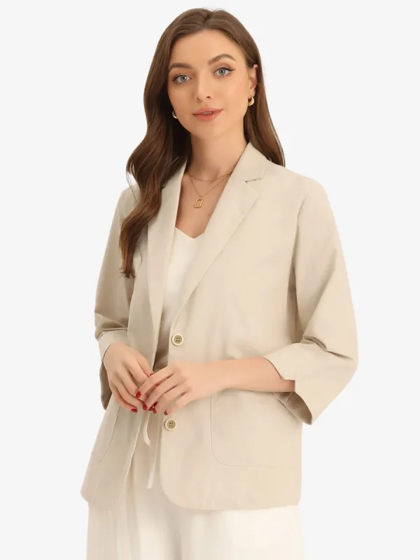 Linen Notched Lapel Collar 3/4 Sleeve Causal Suit Blazer sold by Allegra K