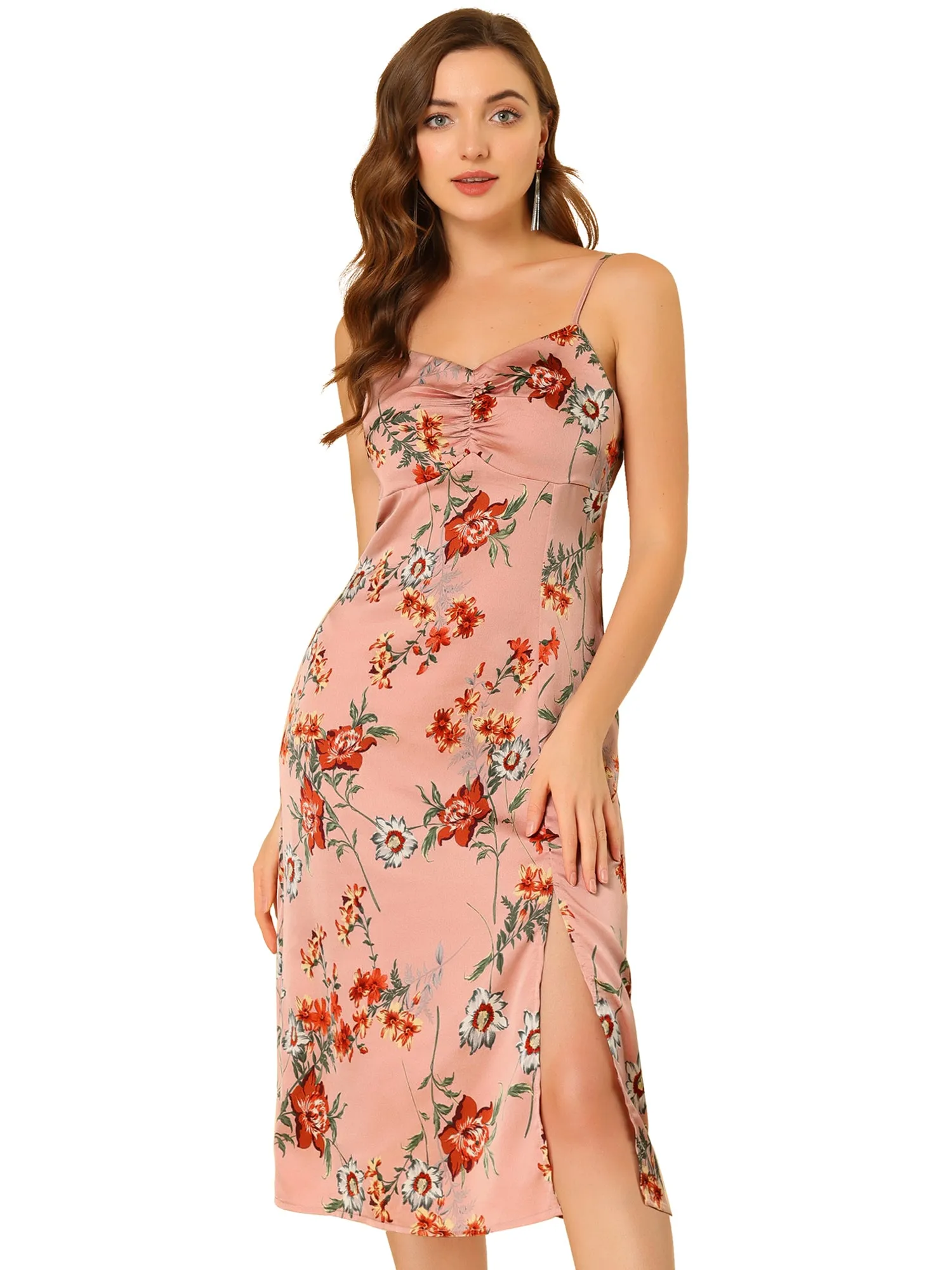 Floral Spaghetti Strap Split Self Tie Summer Midi Dress Sundress sold by Allegra K product image thumbnail 2