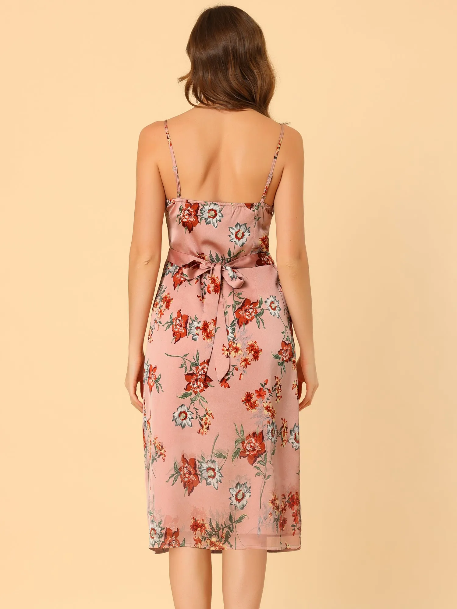 Floral Spaghetti Strap Split Self Tie Summer Midi Dress Sundress sold by Allegra K product image thumbnail 3
