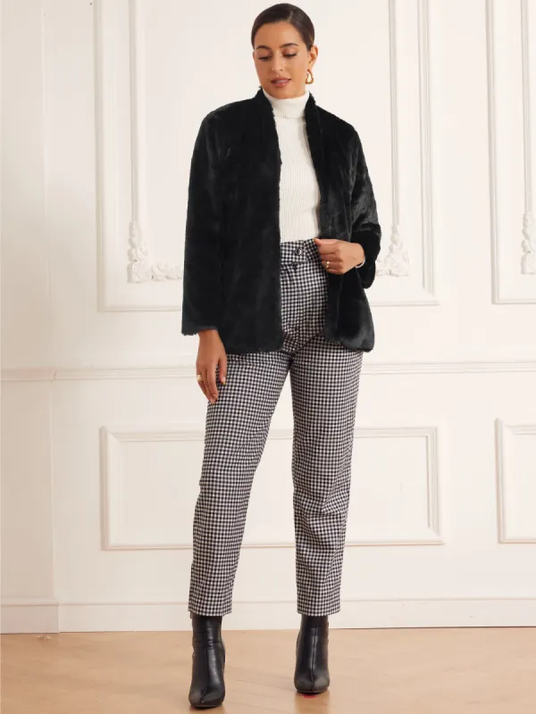 Faux Fur Pocketed Long Sleeve Open Front Fluffy Jackets sold by Allegra K