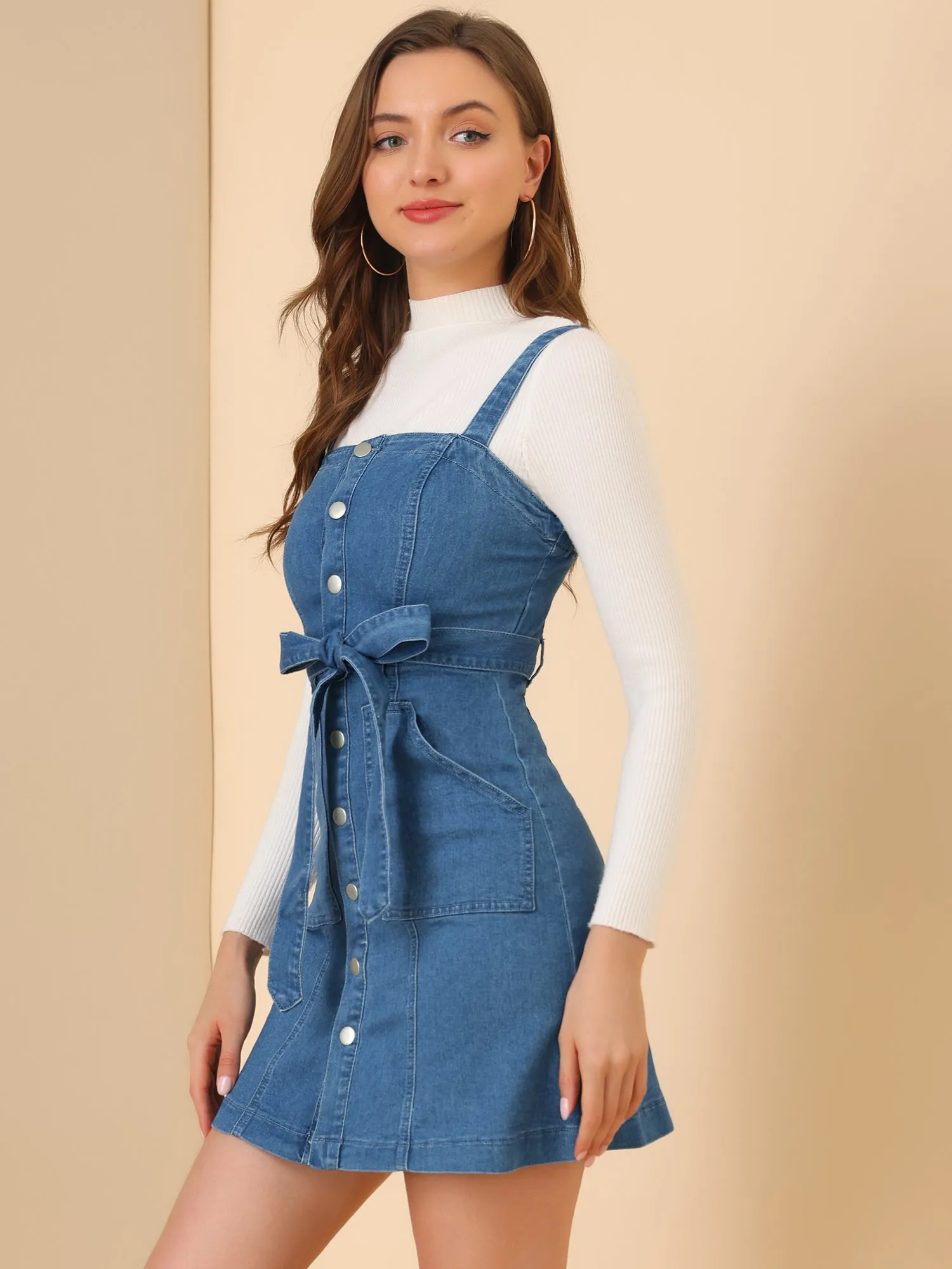 Classic Adjustable Strap A-Line Denim Overall Dress sold by Allegra K product image thumbnail 4