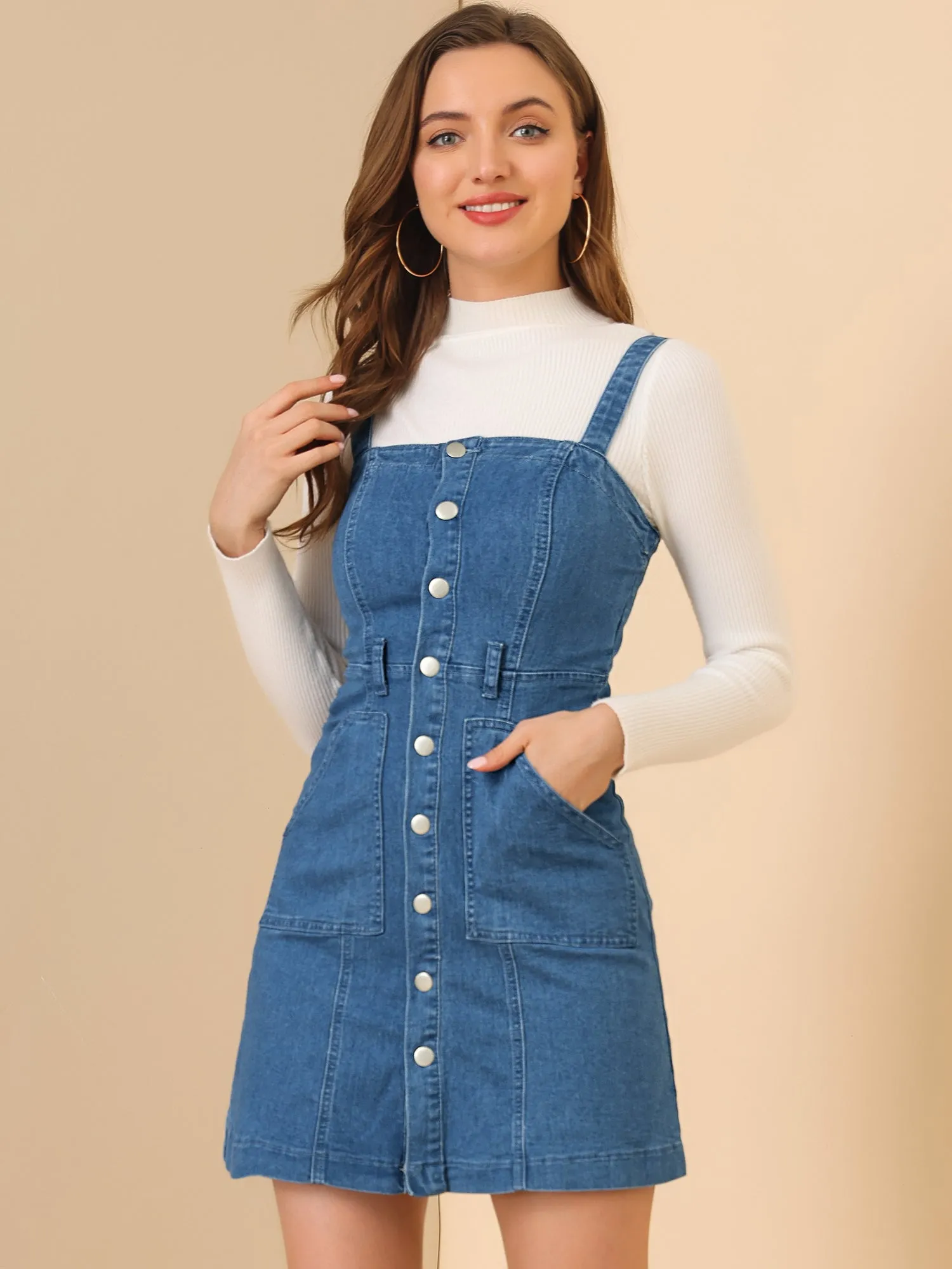 Classic Adjustable Strap A-Line Denim Overall Dress sold by Allegra K product image thumbnail 2