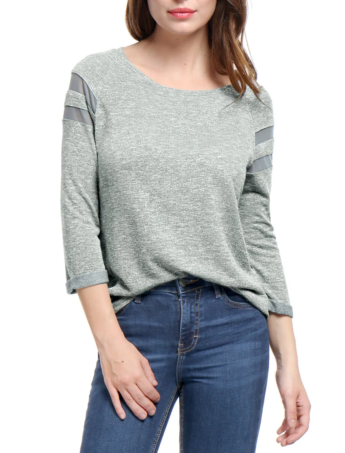 Mesh Panel Raglan Sleeve Scoop Neck T-Shirt sold by Allegra K product image thumbnail 2