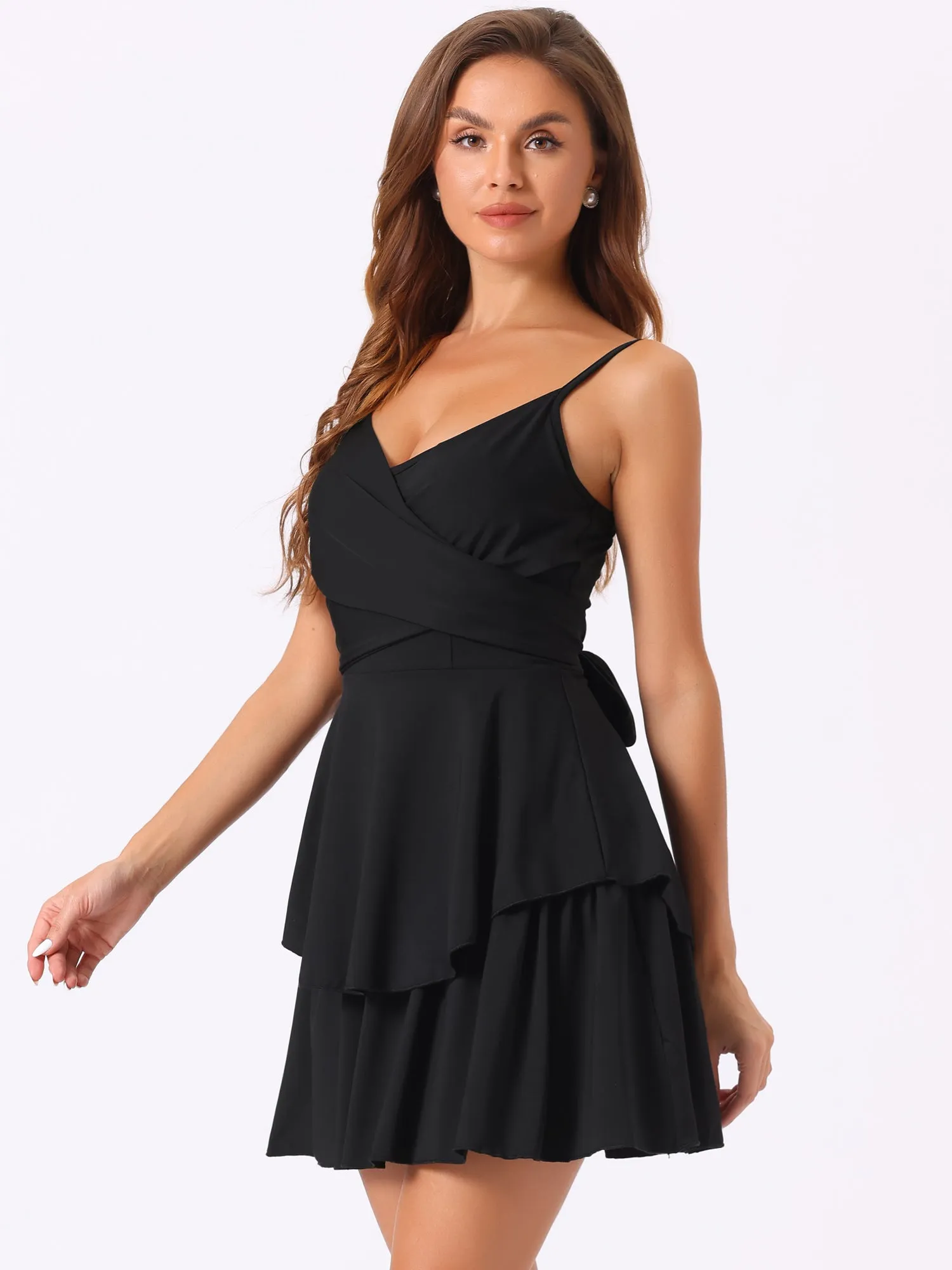 Spaghetti Strap Crisscross Ruffle Tiered Layered Dress sold by Allegra K product image thumbnail 4