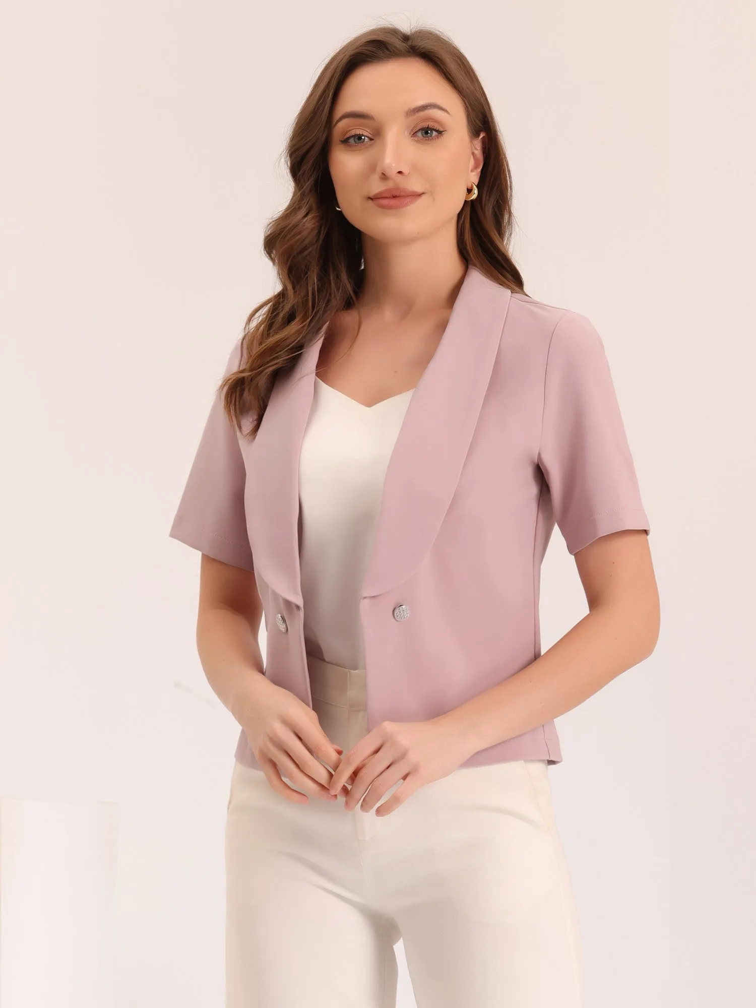 Casual Shawl Collar Open Front Cardigan Short Sleeve Work Blazer sold by Allegra K