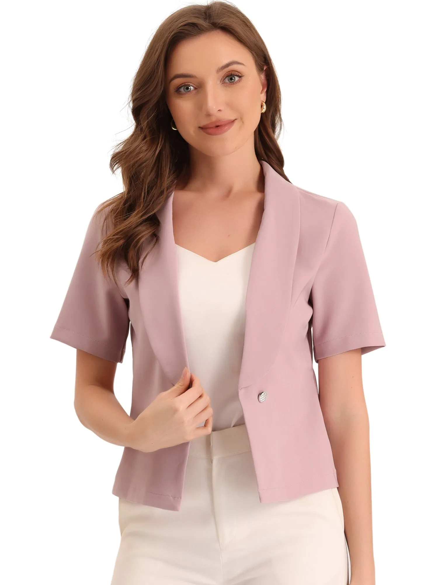 Casual Shawl Collar Open Front Cardigan Short Sleeve Work Blazer sold by Allegra K product image thumbnail 4