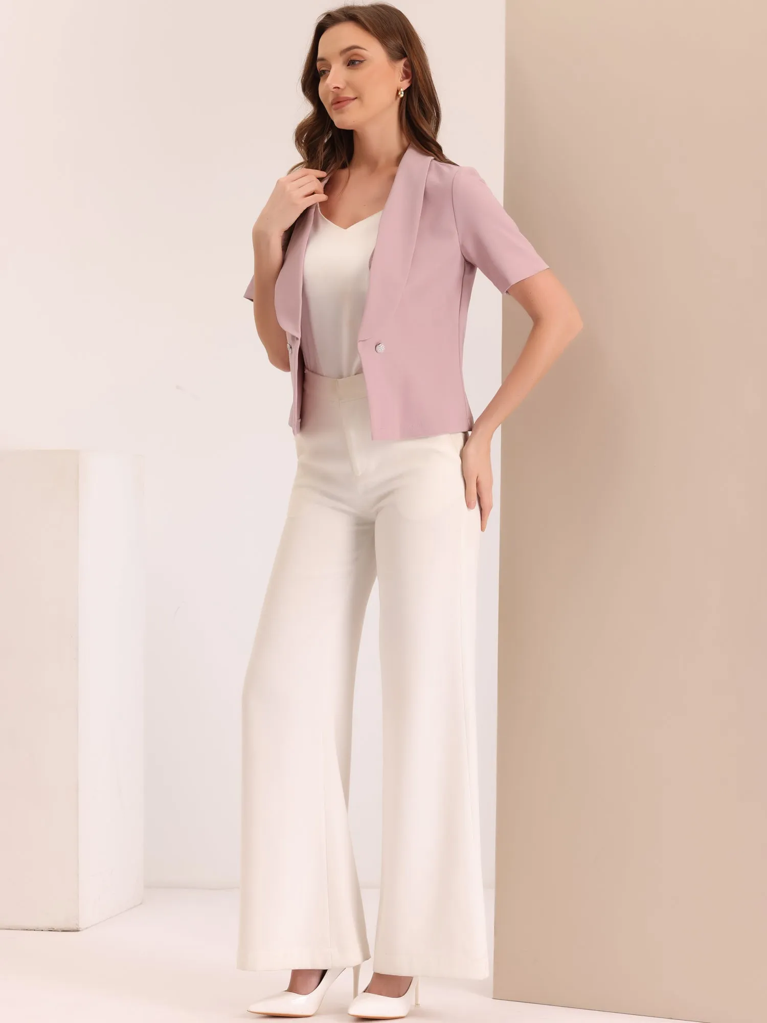 Casual Shawl Collar Open Front Cardigan Short Sleeve Work Blazer sold by Allegra K product image thumbnail 3