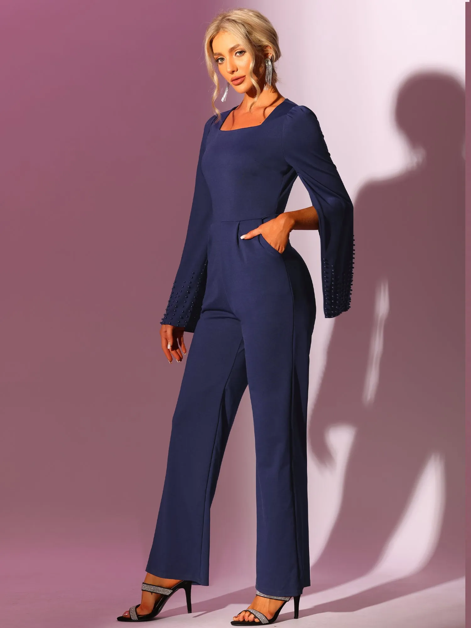 High Waist Square Neck Wide Leg Long Pant Jumpsuits sold by Allegra K product image thumbnail 2