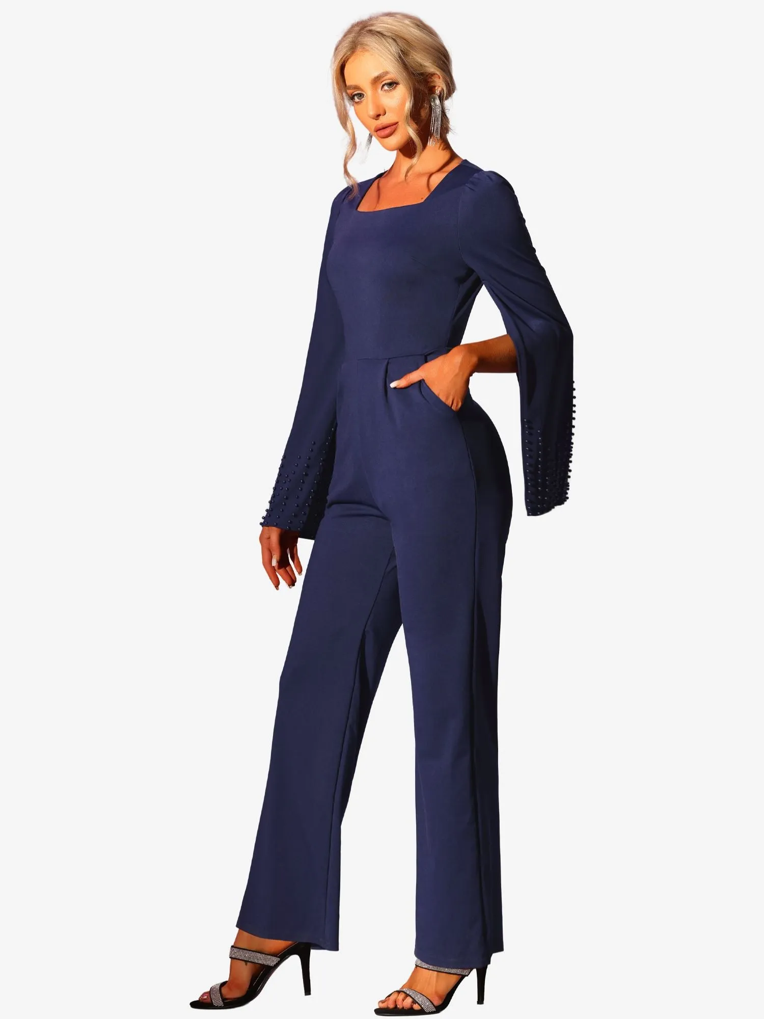 High Waist Square Neck Wide Leg Long Pant Jumpsuits sold by Allegra K