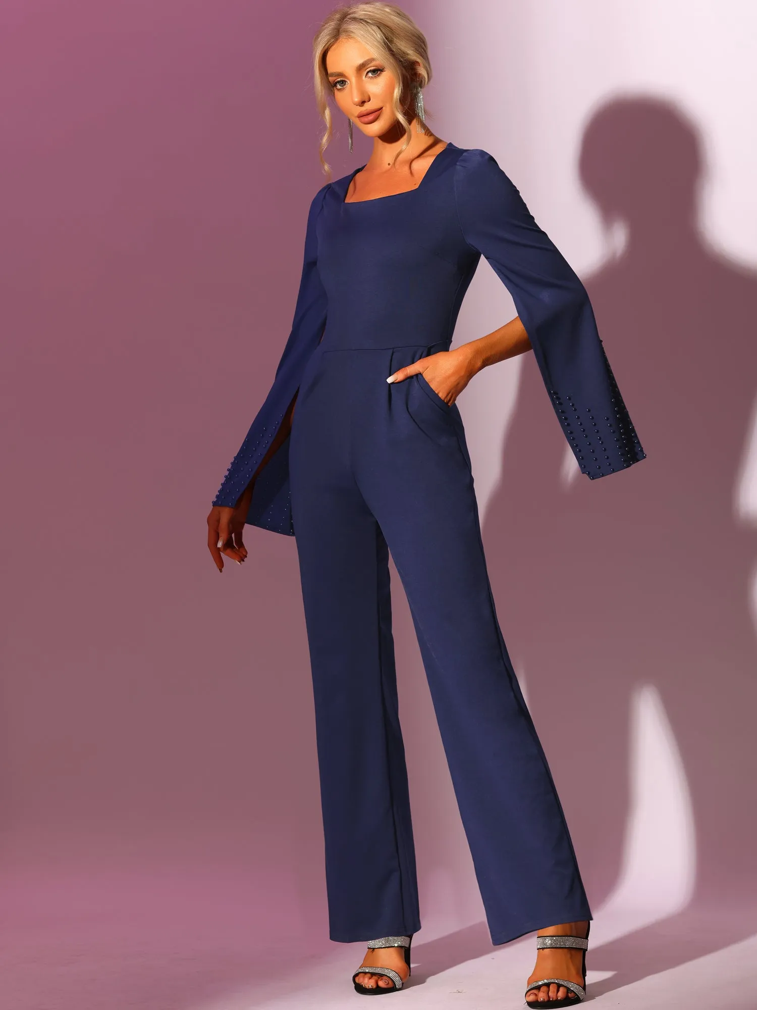 High Waist Square Neck Wide Leg Long Pant Jumpsuits sold by Allegra K product image thumbnail 4