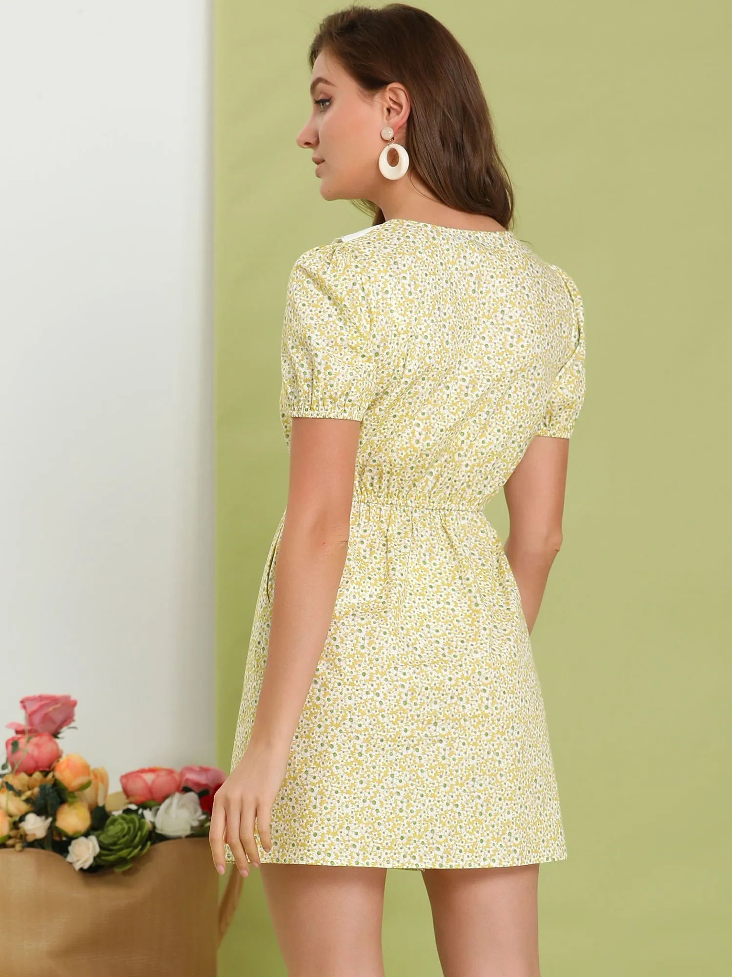 Floral Embroidered Contrast Collar Elastic Waist Dress sold by Allegra K product image thumbnail 5