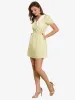 Floral Embroidered Contrast Collar Elastic Waist Dress sold by Allegra K