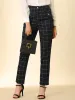 Vintage Tartan Plaid Pants Elastic Waist Straight Long Trousers sold by Allegra K
