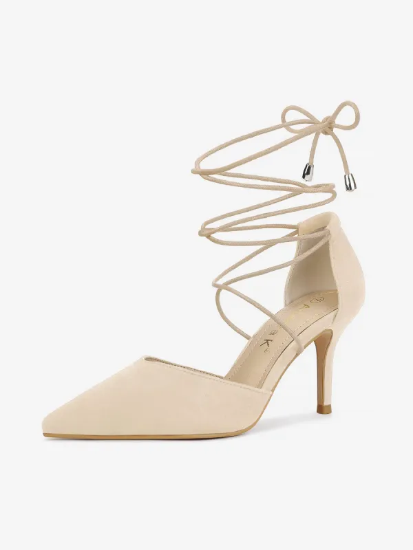 Pointed Toe Dress Pumps Lace Up Stiletto Heel Sandals sold by Allegra K