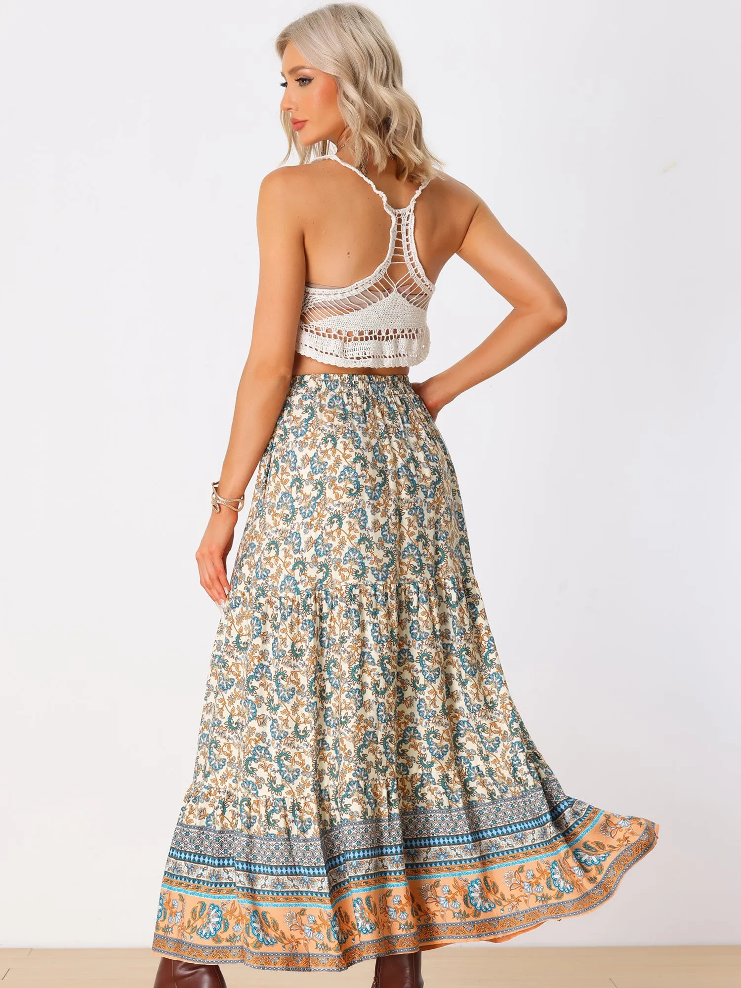 Boho Casual Bohemian Floral Printed Elastic Waist Maxi Skirt sold by Allegra K product image thumbnail 3