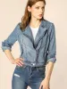 Biker Notched Lapel Asymmetric Zip Moto Denim Jackets sold by Allegra K