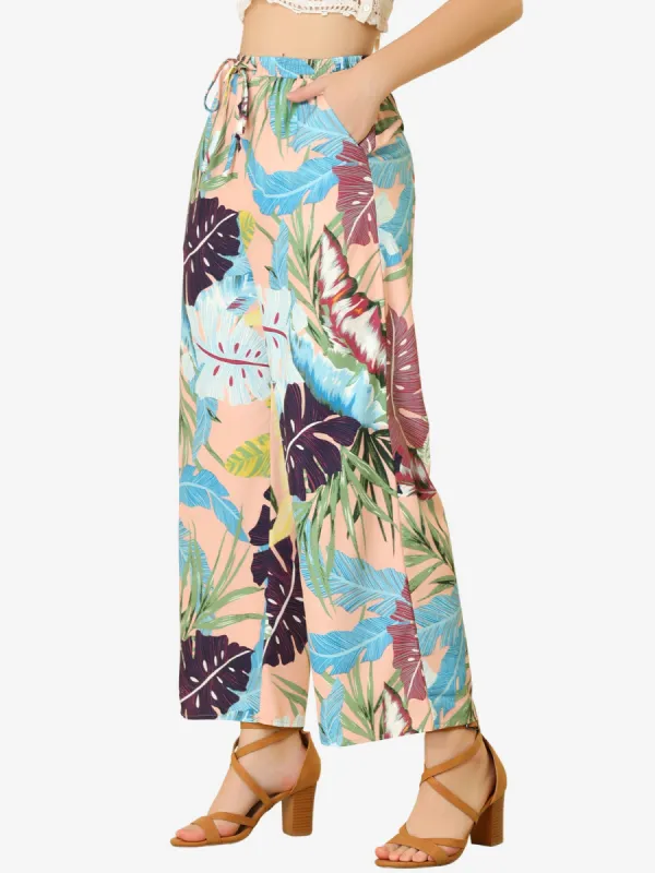 Floral Palazzo Elastic Waist Casual Wide Leg Tropical Beach Pants sold by Allegra K