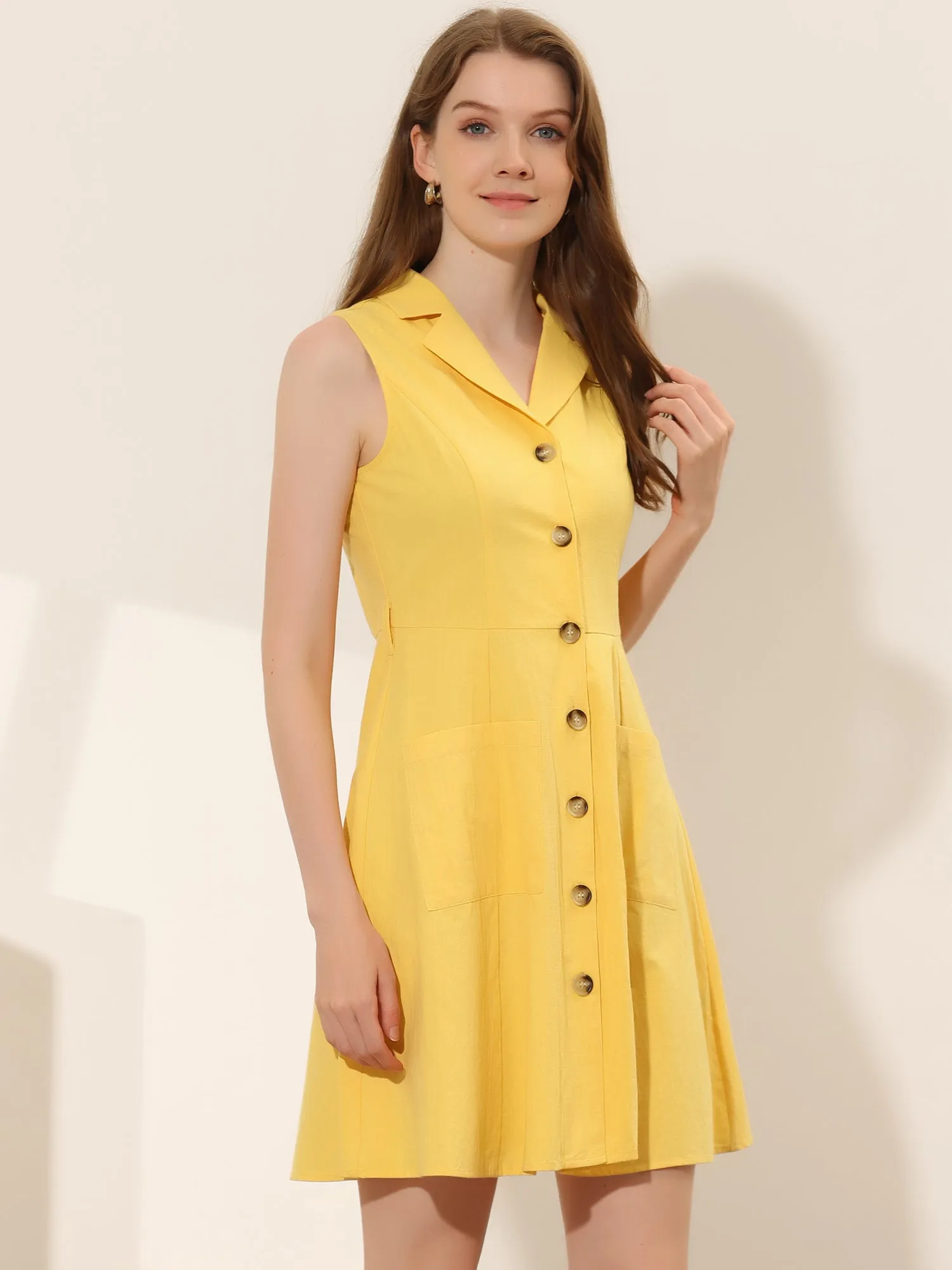Button Down Notched Lapel Belted Sleeveless Shirt Dress sold by Allegra K product image thumbnail 5