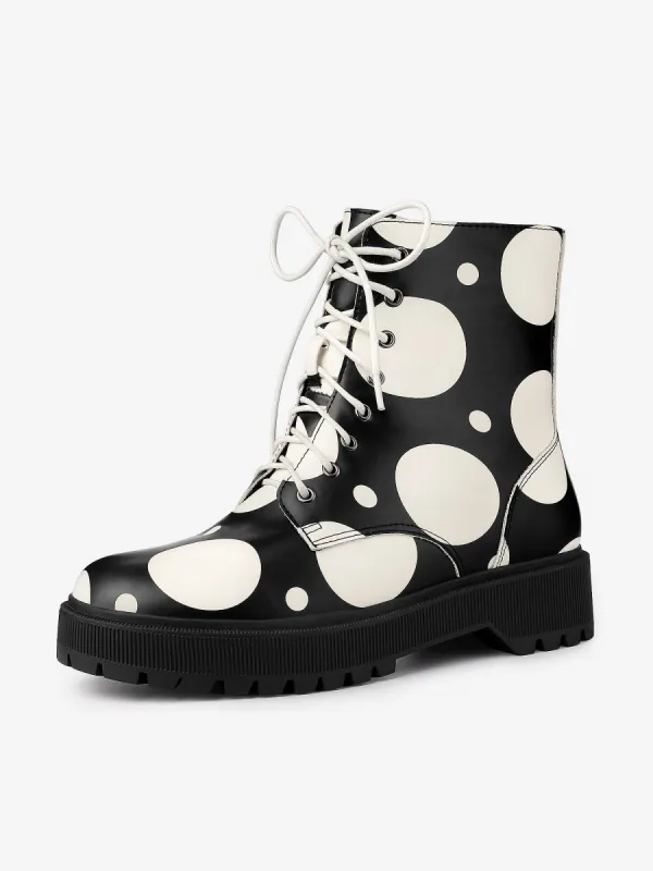 Polka Dots Platform Zipper Lace Up Combat Disco Boots sold by Allegra K