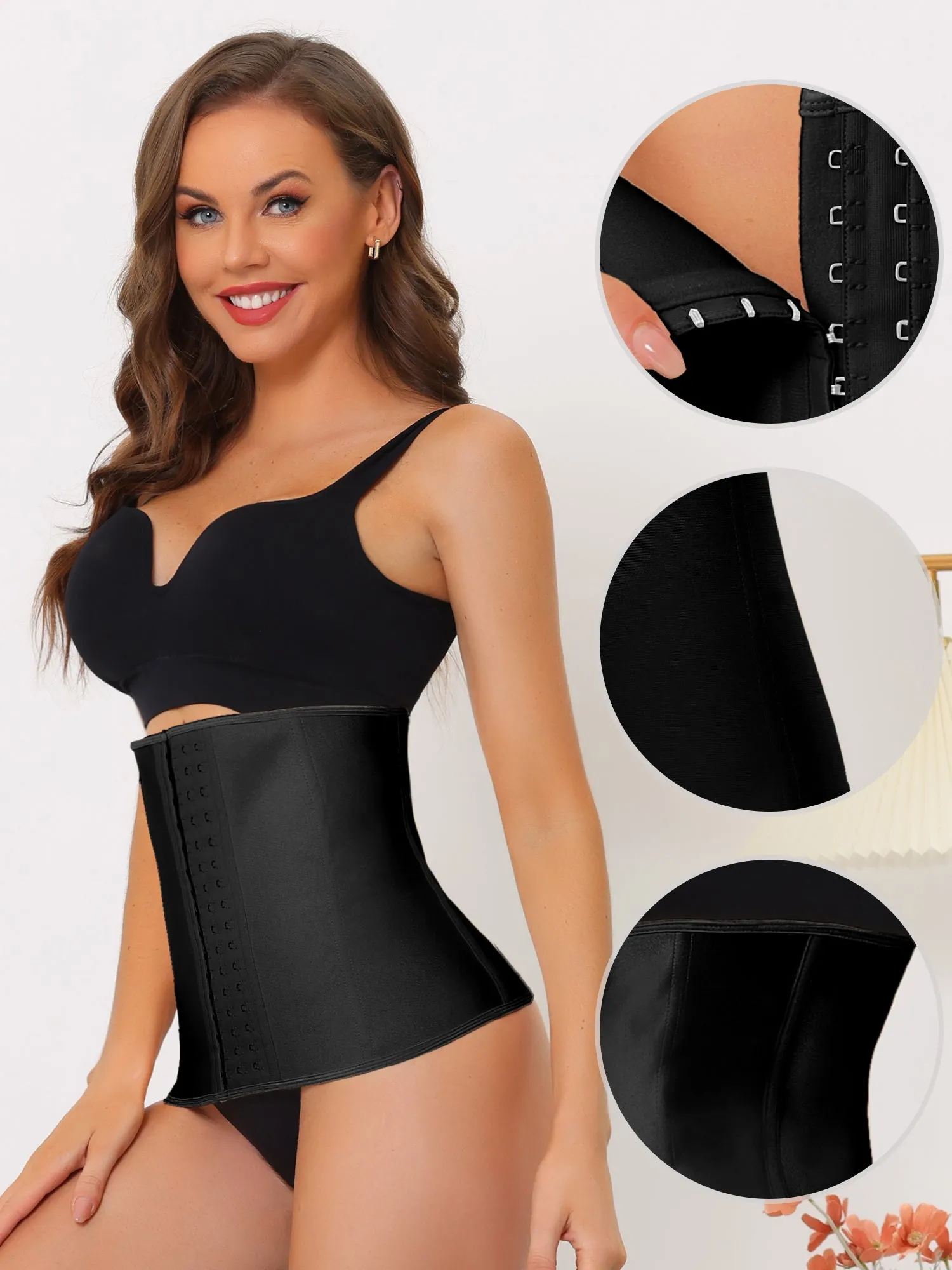 Women's 3 Hooks Waist Cincher Corset Tummy Control Sport Body Shaper sold by Allegra K product image thumbnail 3