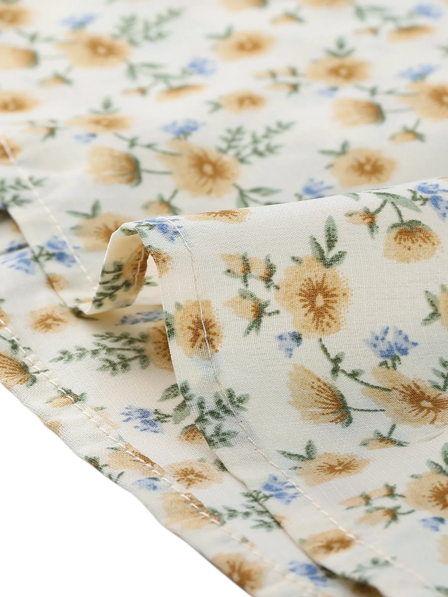 V Neck Ruffle Contrast Collar Long Sleeve Button Front Floral Shirt sold by Allegra K product image thumbnail 3