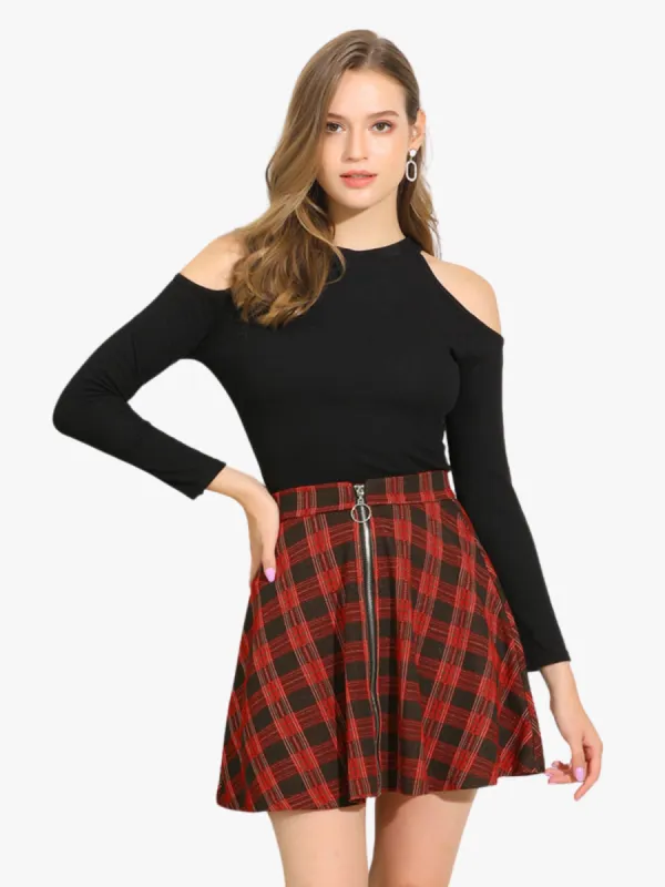 Christmas Plaid Skater Casual Flare Zip-Up Mini Skirt sold by Allegra K