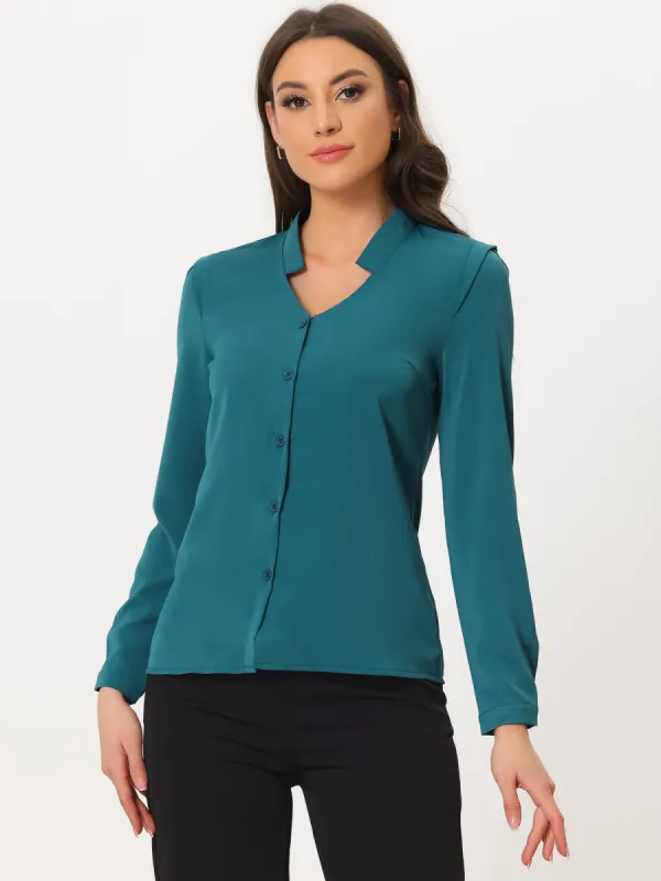 Work Office Button Up Long Sleeve Chiffon Shirt sold by Allegra K