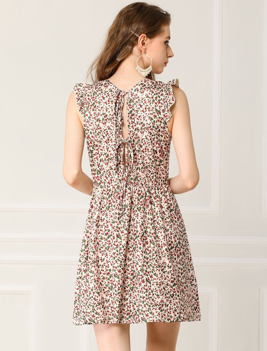 Floral Ruffle V Neck Sleeveless Tie Back Summer Dress sold by Allegra K product image thumbnail 2