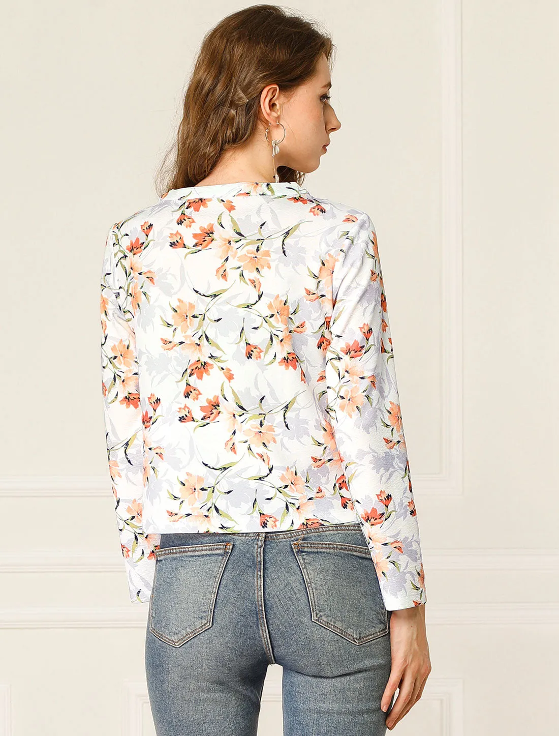 Long Sleeve Button Down Lightweight Floral Printed Jacket sold by Allegra K product image thumbnail 4