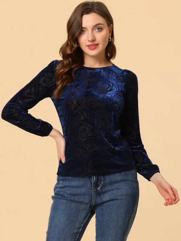 Polka Dots Burn-Out Long Sleeve Velvet Top sold by Allegra K