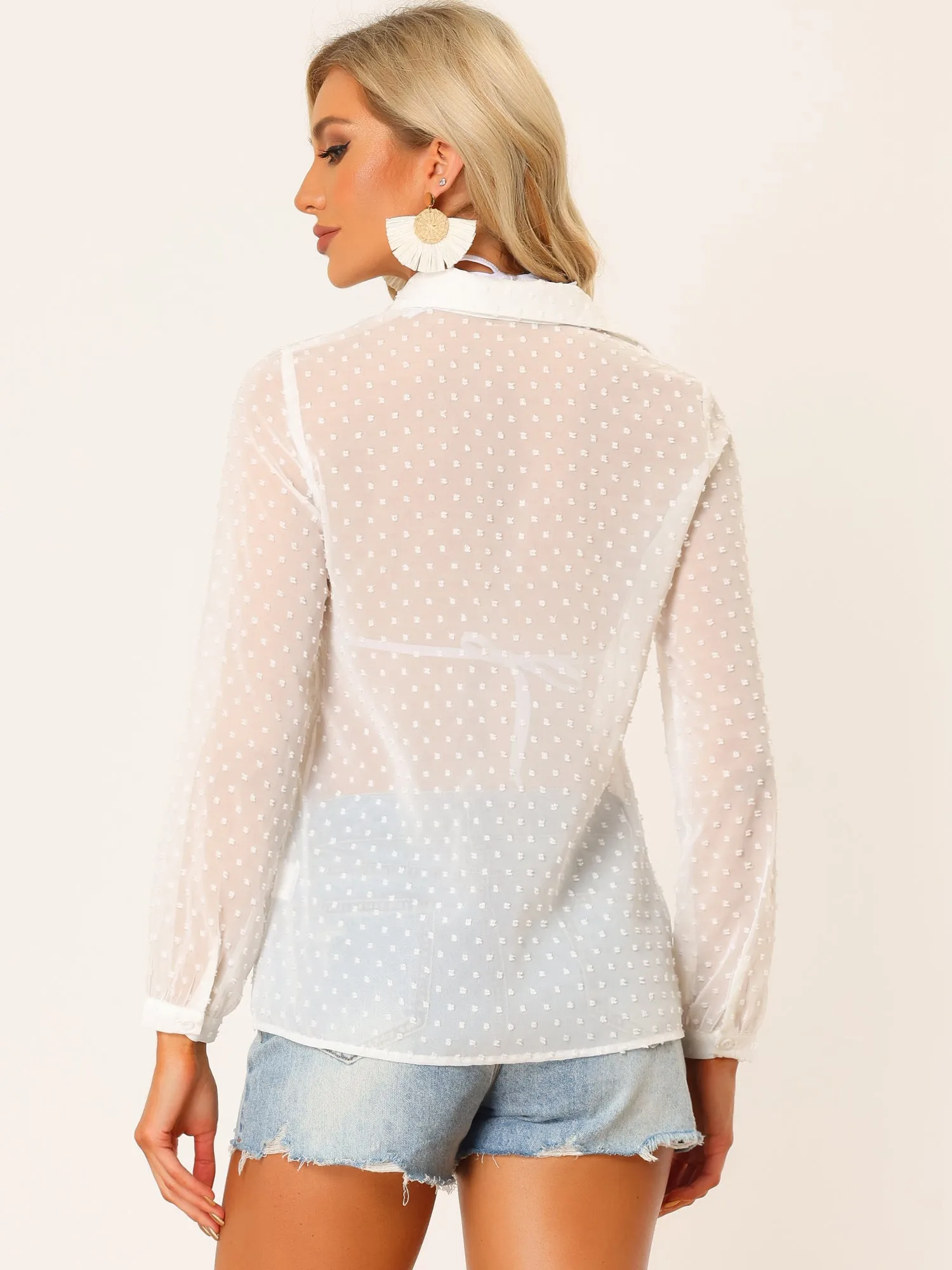 Semi Sheer Polka Dots Long Sleeve Boho Cover Up Beach Shirt sold by Allegra K product image thumbnail 3