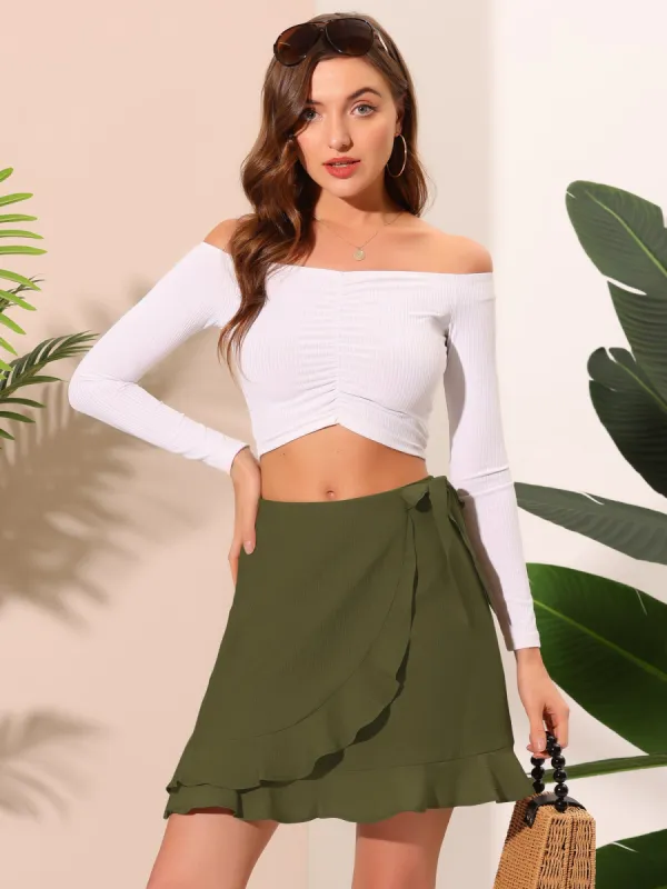 Allegra K High Waist Solid Summer Ruffle Hem Tie Wrap Skirt sold by Allegra K