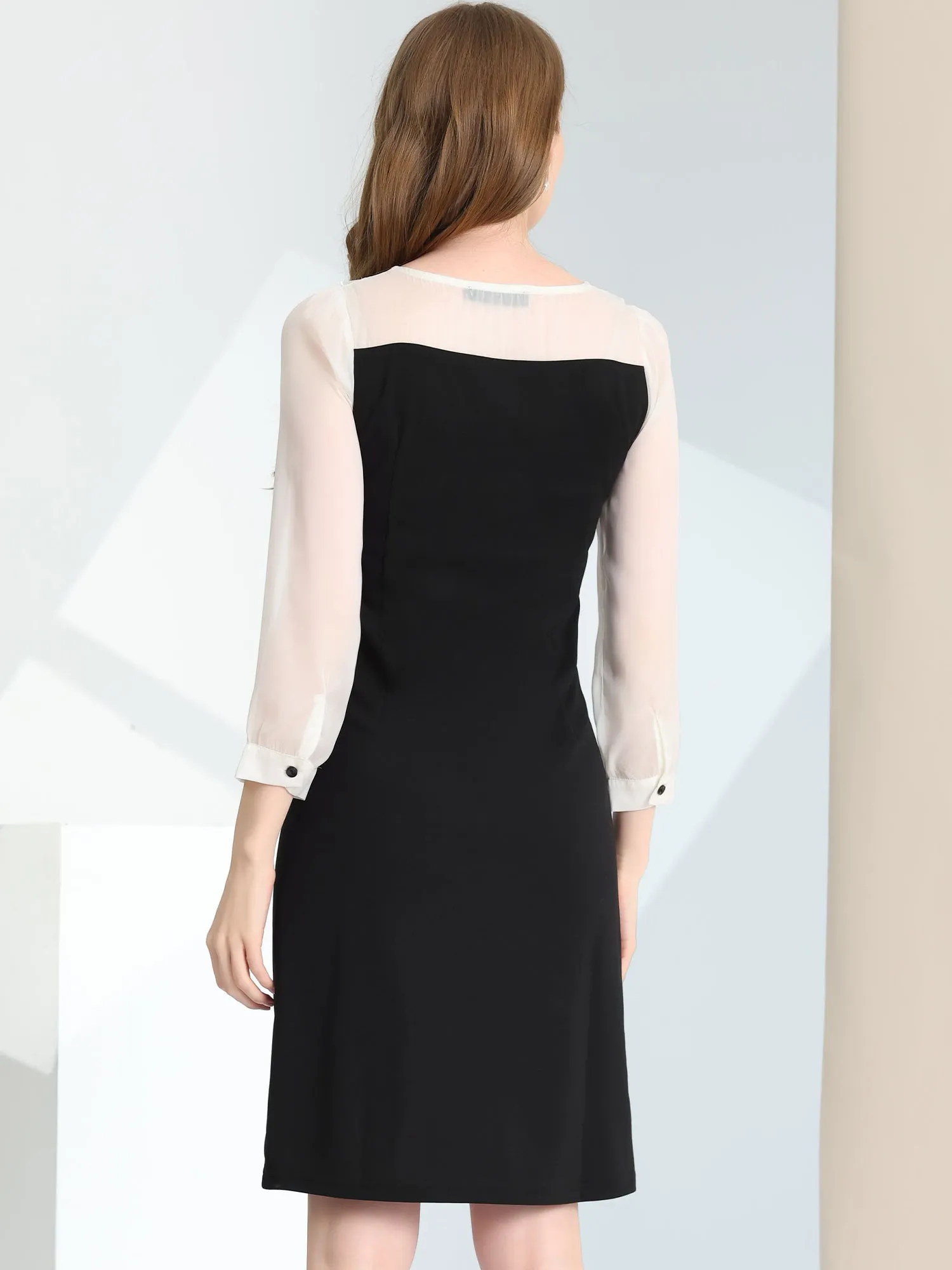 Christmas Party Sheer Chiffon Panel Pater Pan Collar Dress sold by Allegra K product image thumbnail 4