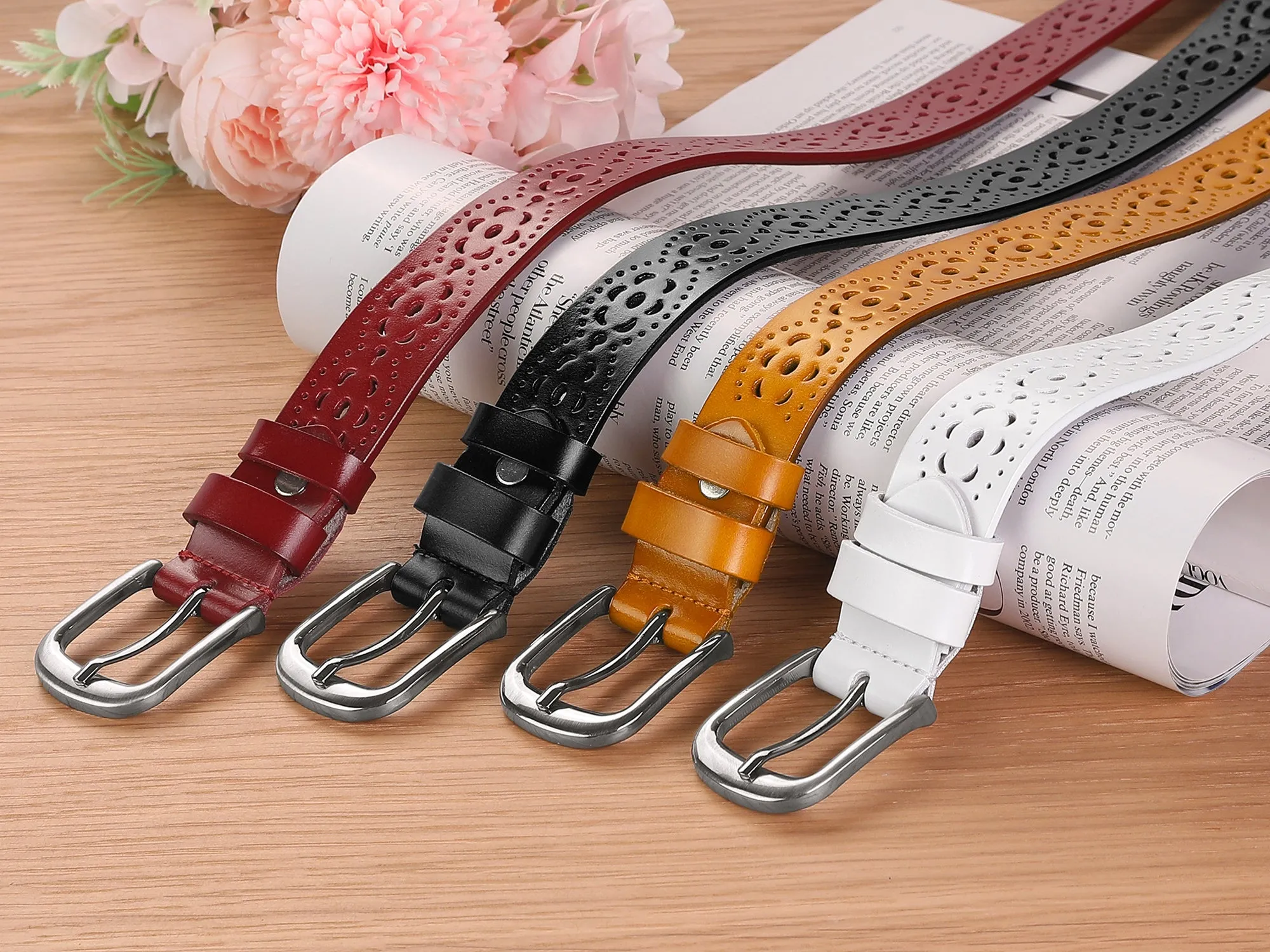 Unisex Retro Floral Hollow Belts Pin Buckle Faux Leather Belts for Jeans Pants sold by Allegra K product image thumbnail 5