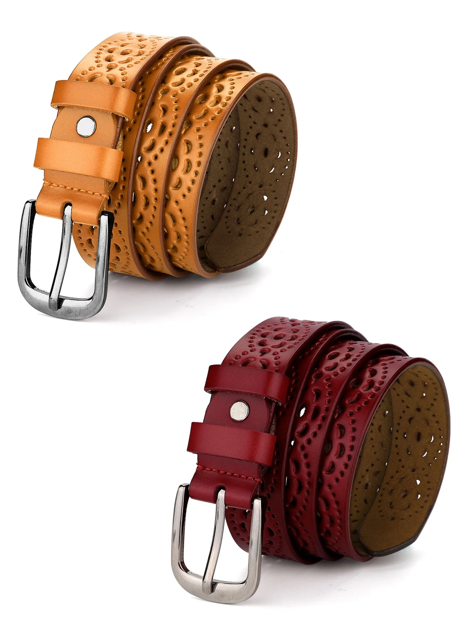 Unisex Retro Floral Hollow Belts Pin Buckle Faux Leather Belts for Jeans Pants sold by Allegra K