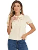 Peter Pan Collar Tie Neck Casual Cute Cotton Button-Up Shirt sold by Allegra K