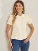 Peter Pan Collar Tie Neck Casual Cute Cotton Button-Up Shirt sold by Allegra K