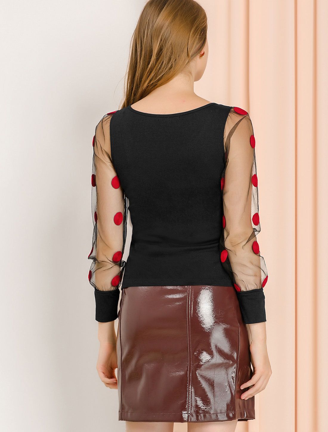 Polka Dots Puff Sleeve Sheer Elegant Blouse Top sold by Allegra K product image thumbnail 4